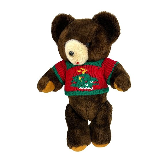 R. Dakin 1973 Vtg Teddy Bear Christmas Sweater Brown 16.5” Moveable Head Limbs - Picture 5 of 14